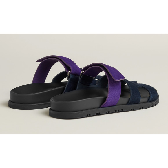 Hermes Chypre Sandal Black Violet Purple Blue H Logo Strap Slide Slip On Flat 37 - Picture 10 of 12